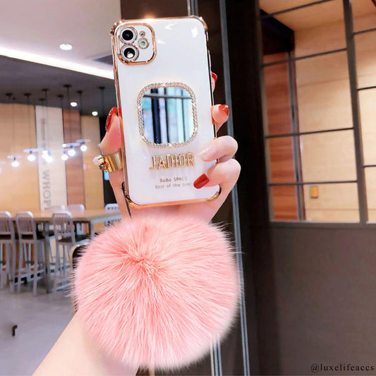 QUINN Mirror & Pom iPhone Case - White/ Pink - Luxe Life Accessories