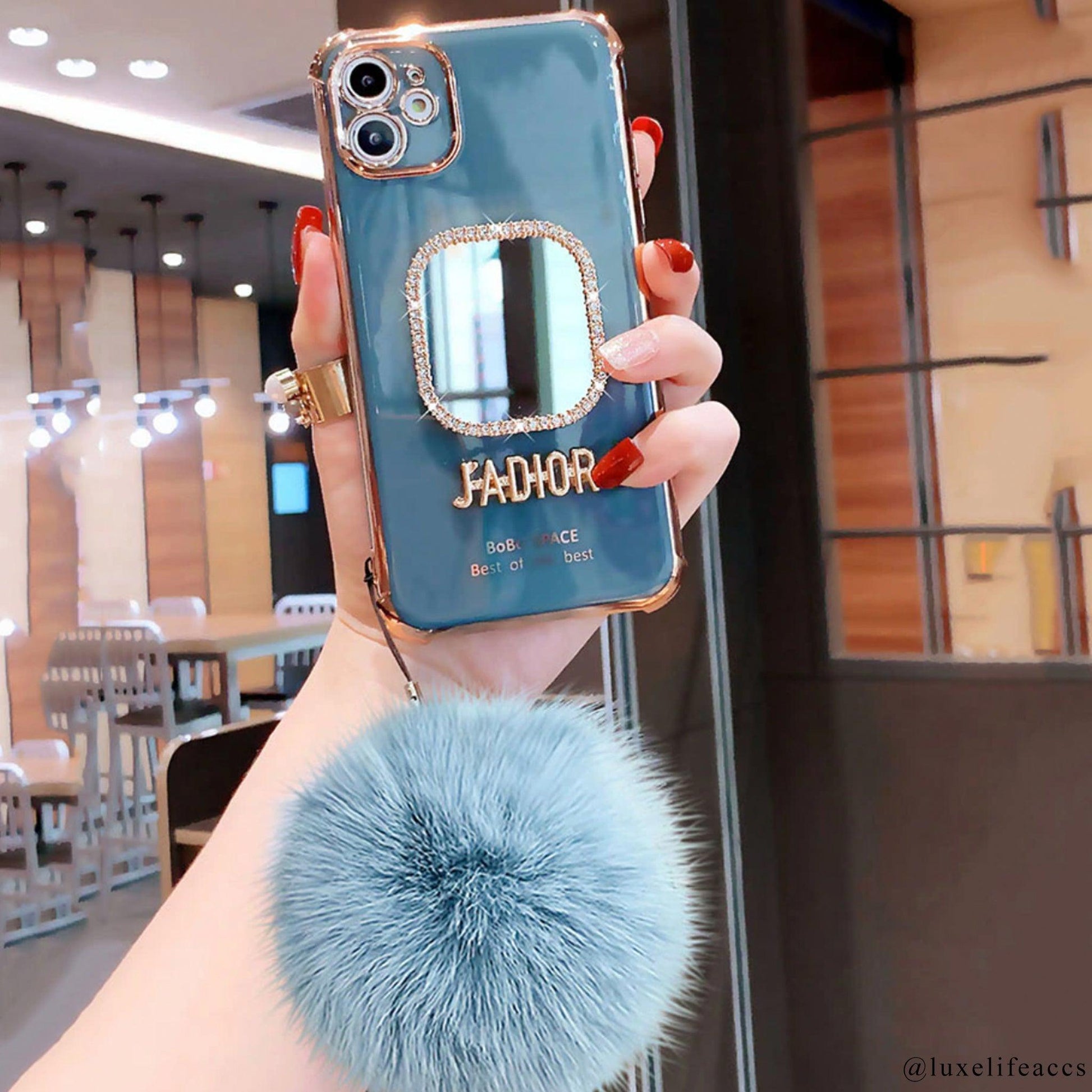 QUINN Mirror & Pom iPhone Case - Blue Grey - Luxe Life Accessories